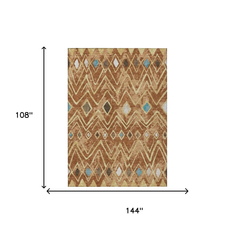 9' X 12' Orange And Graphite Geometric Washable Indoor Outdoor Area Rug Homeroots Outdoor