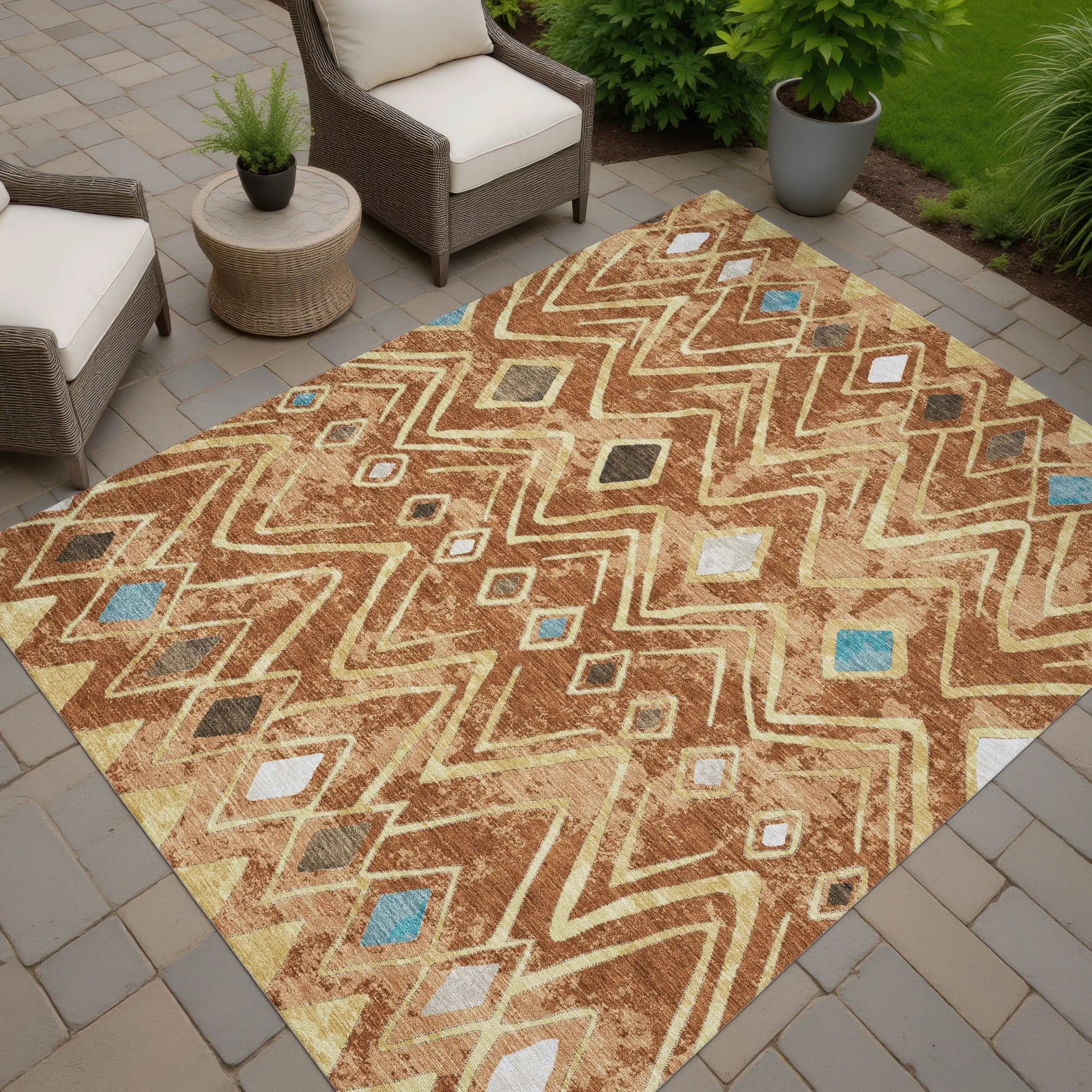 9' X 12' Orange And Graphite Geometric Washable Indoor Outdoor Area Rug Homeroots Outdoor