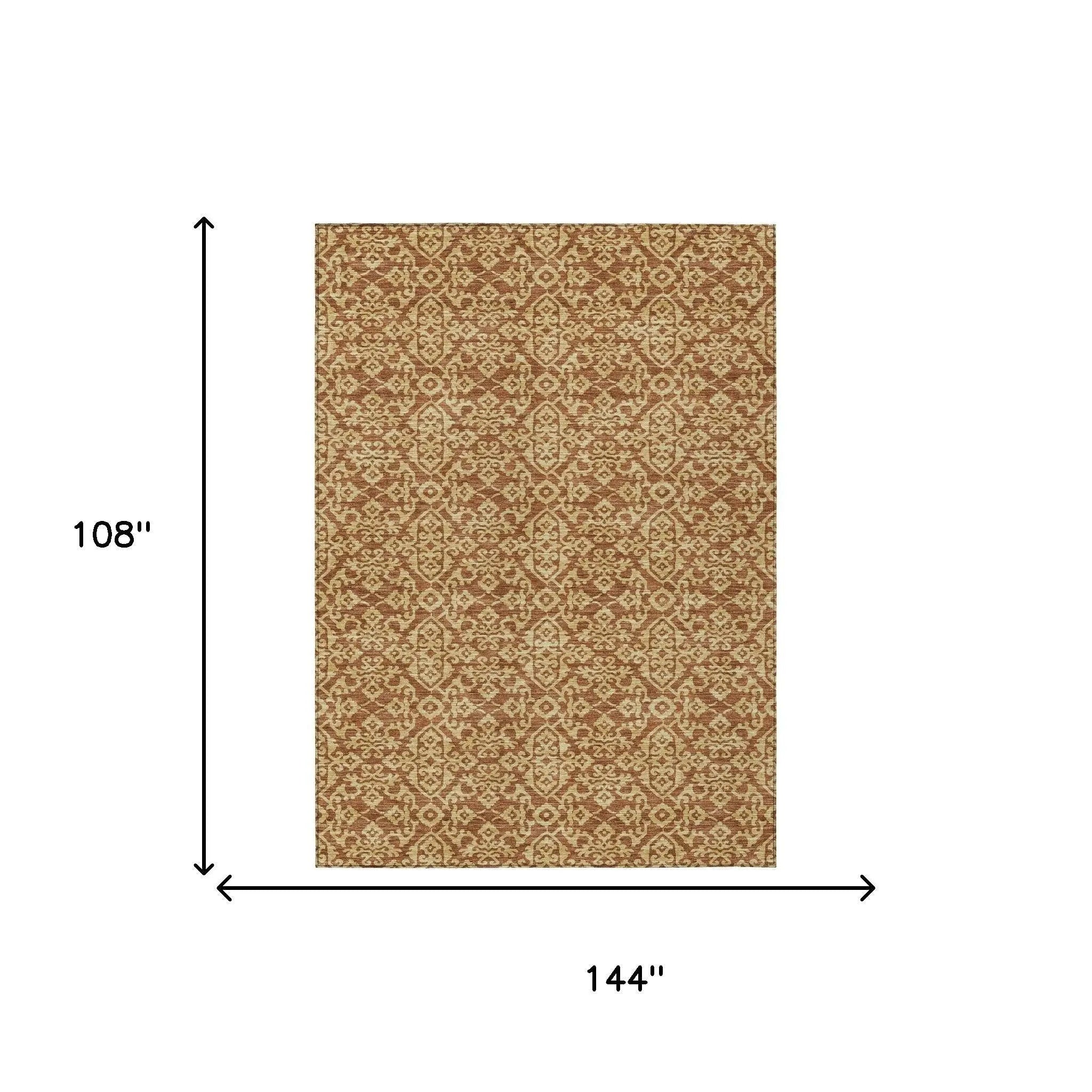 9' X 12' Orange And Graphite Oriental Washable Indoor Outdoor Area Rug Homeroots Outdoor