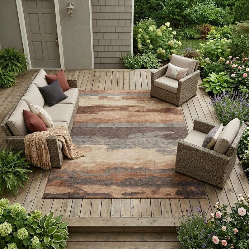 9' X 12' Orange And Gray Abstract Washable Indoor Outdoor Area Rug Homeroots Outdoor