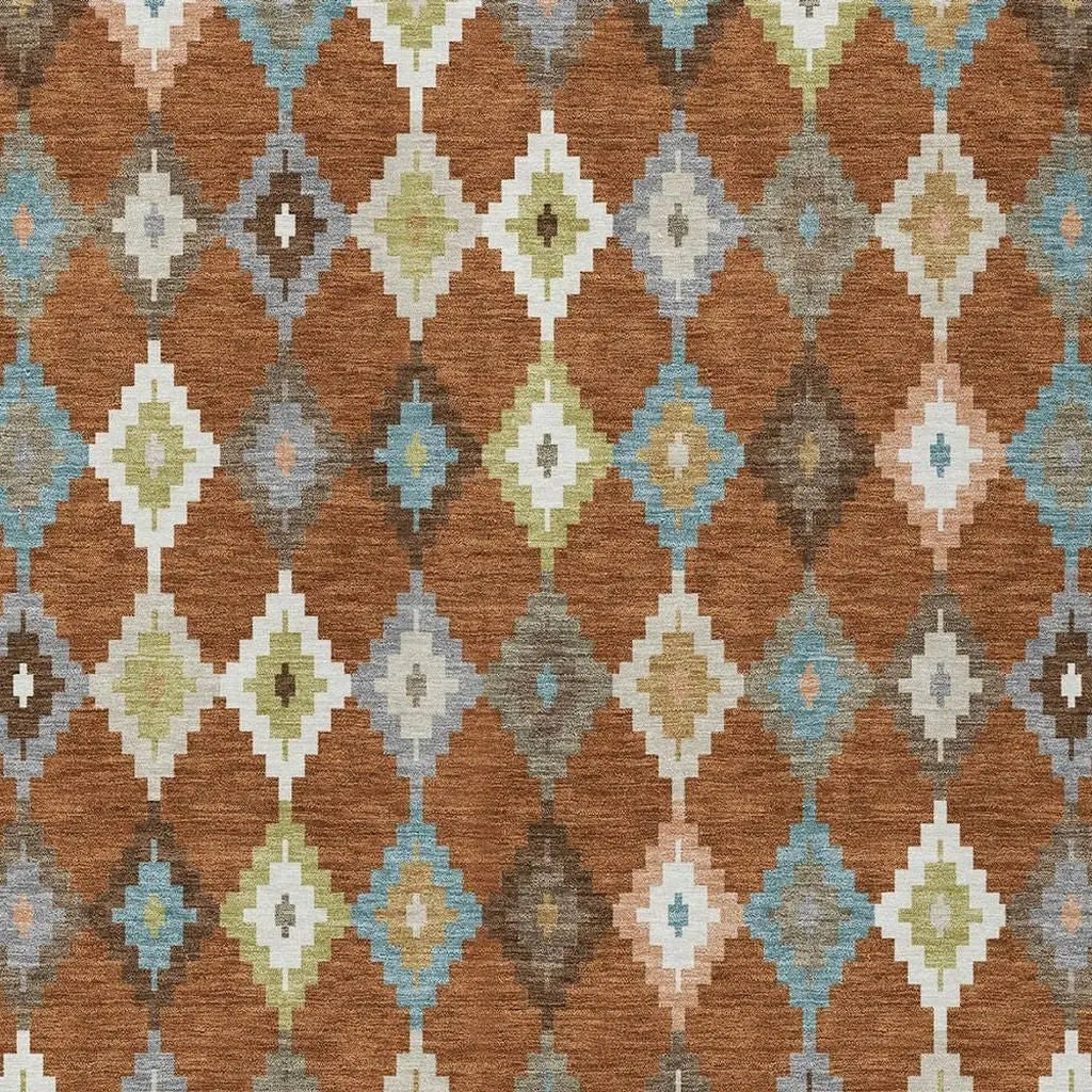 9' X 12' Orange And Gray Aztec Washable Indoor Outdoor Area Rug Homeroots Outdoor