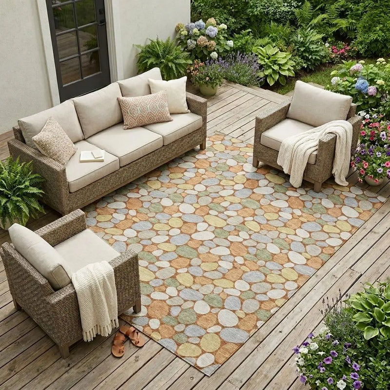 9' X 12' Orange And Gray Geometric Washable Indoor Outdoor Area Rug Homeroots Outdoor