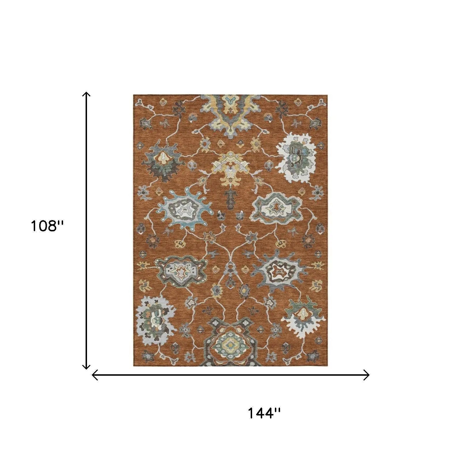 9' X 12' Orange And Gray Oriental Washable Indoor Outdoor Area Rug Homeroots Outdoor