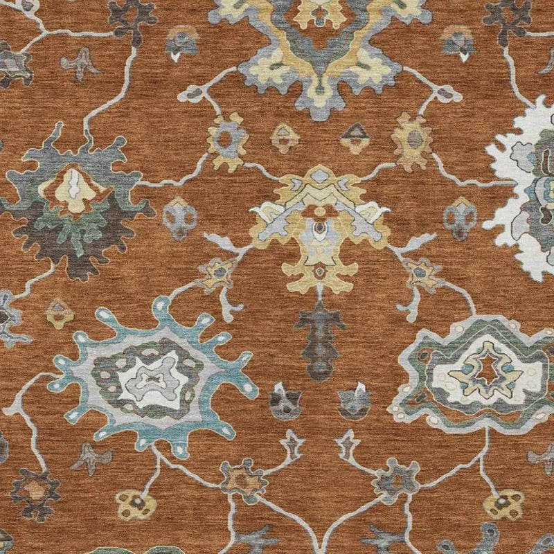 9' X 12' Orange And Gray Oriental Washable Indoor Outdoor Area Rug Homeroots Outdoor