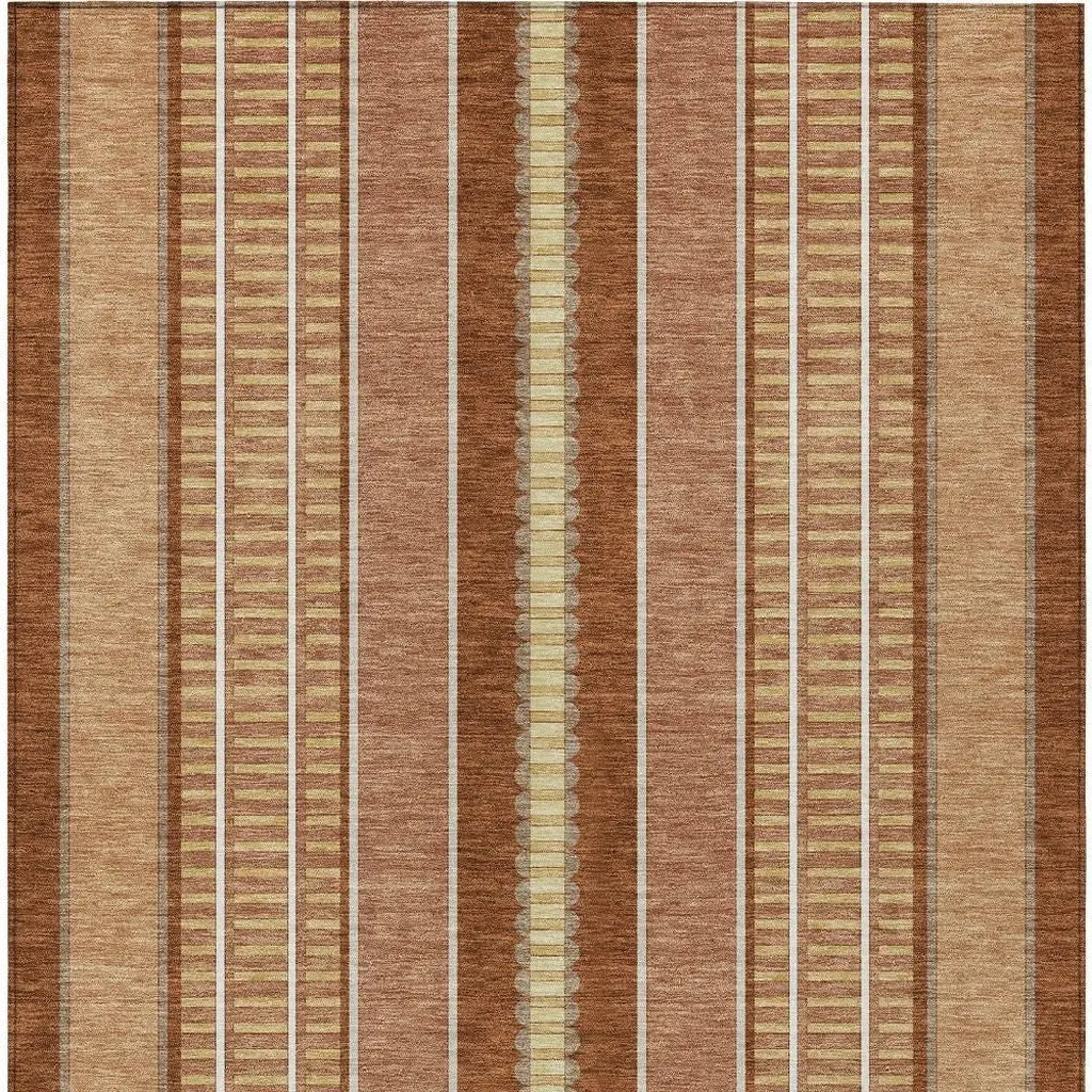 9' X 12' Orange And Gray Striped Washable Indoor Outdoor Area Rug Homeroots Outdoor