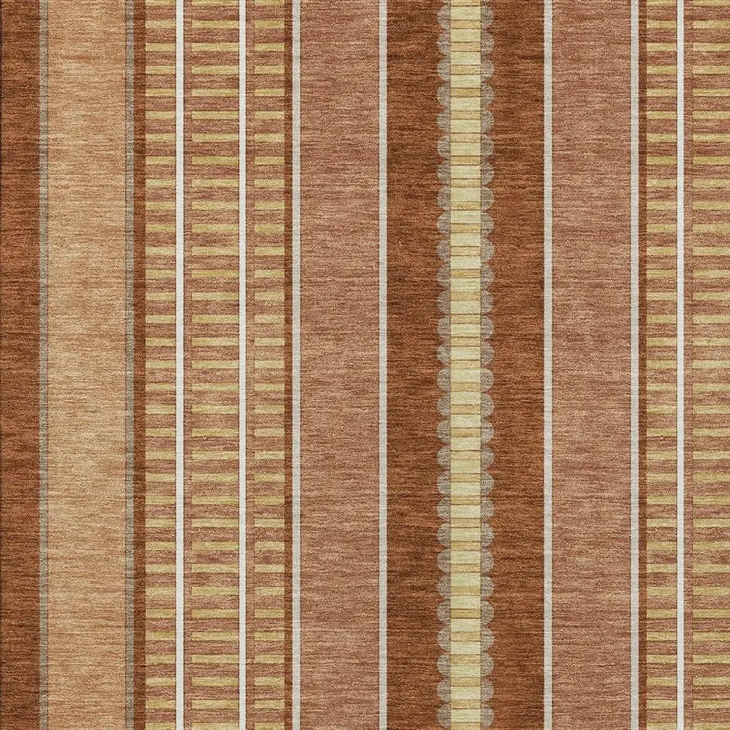 9' X 12' Orange And Gray Striped Washable Indoor Outdoor Area Rug Homeroots Outdoor