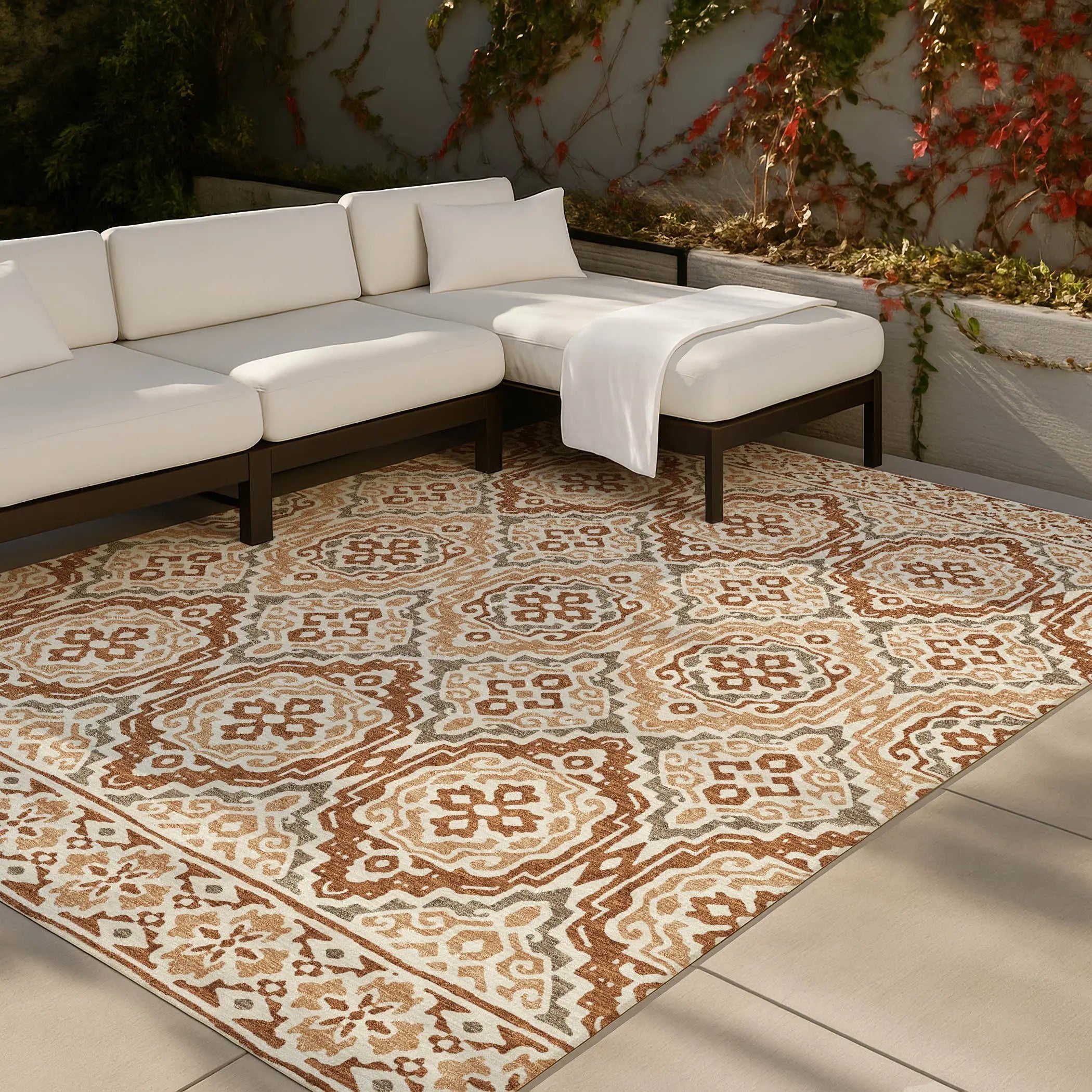 9' X 12' Orange And Gray Tribal Washable Indoor Outdoor Area Rug Homeroots Outdoor
