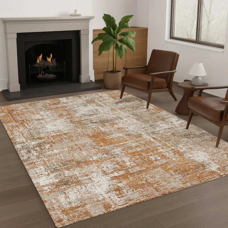 9' X 12' Orange And Green Abstract Washable Indoor Outdoor Area Rug Homeroots Outdoor