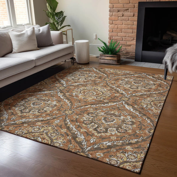 9' X 12' Orange And Green Floral Washable Indoor Outdoor Area Rug Homeroots Outdoor