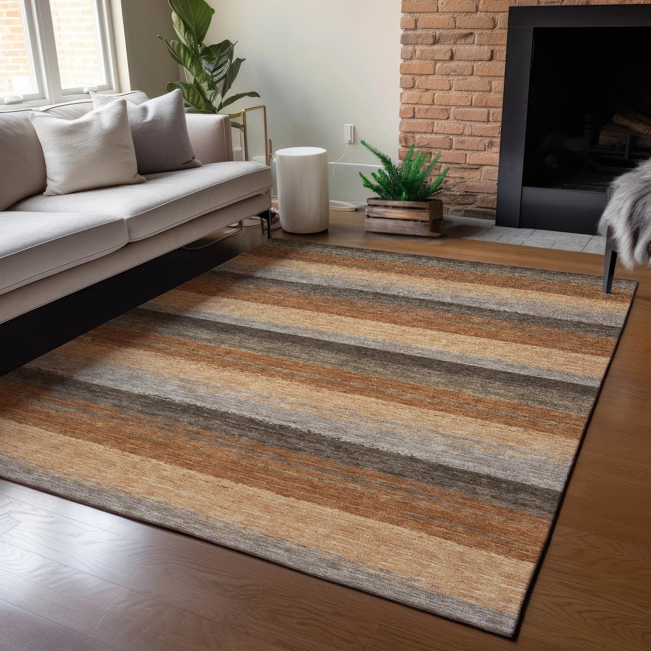 9' X 12' Orange And Green Striped Washable Indoor Outdoor Area Rug Homeroots Outdoor