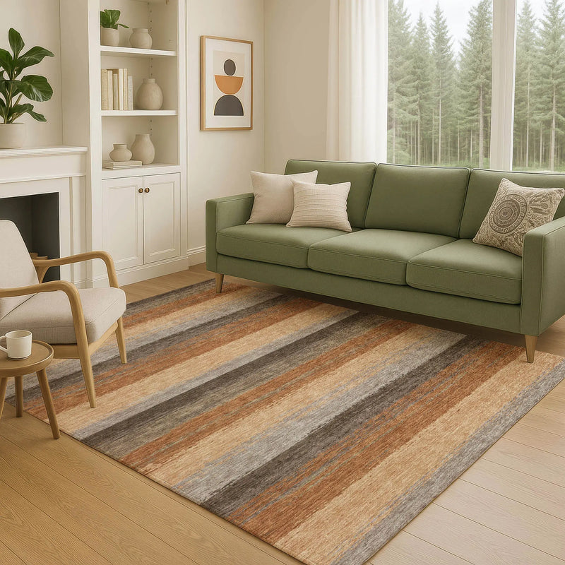 9' X 12' Orange And Green Striped Washable Indoor Outdoor Area Rug Homeroots Outdoor