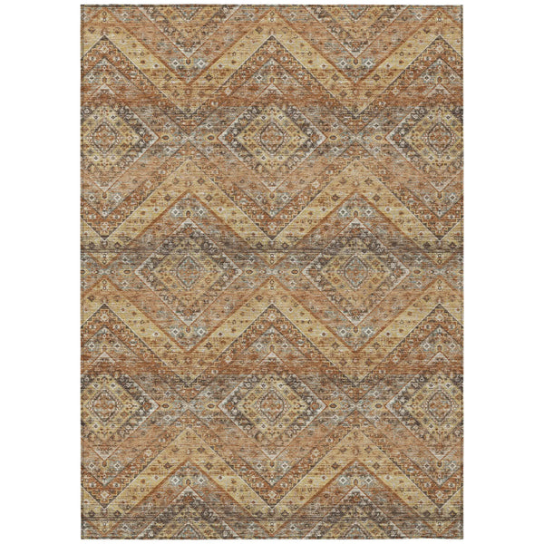 9' X 12' Orange And Green Tribal Washable Indoor Outdoor Area Rug Homeroots Outdoor