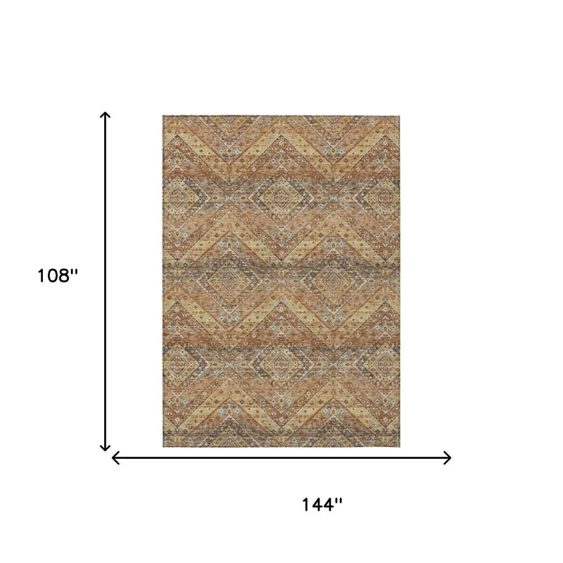 9' X 12' Orange And Green Tribal Washable Indoor Outdoor Area Rug Homeroots Outdoor