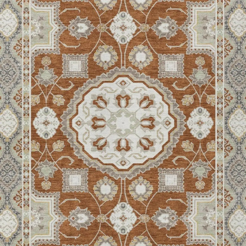 9' X 12' Orange And Ivory Floral Medallion Washable Indoor Outdoor Area Rug Homeroots Outdoor