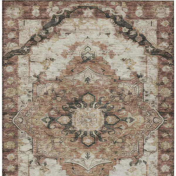 9' X 12' Orange And Ivory Floral Medallion Washable Indoor Outdoor Area Rug Homeroots Outdoor