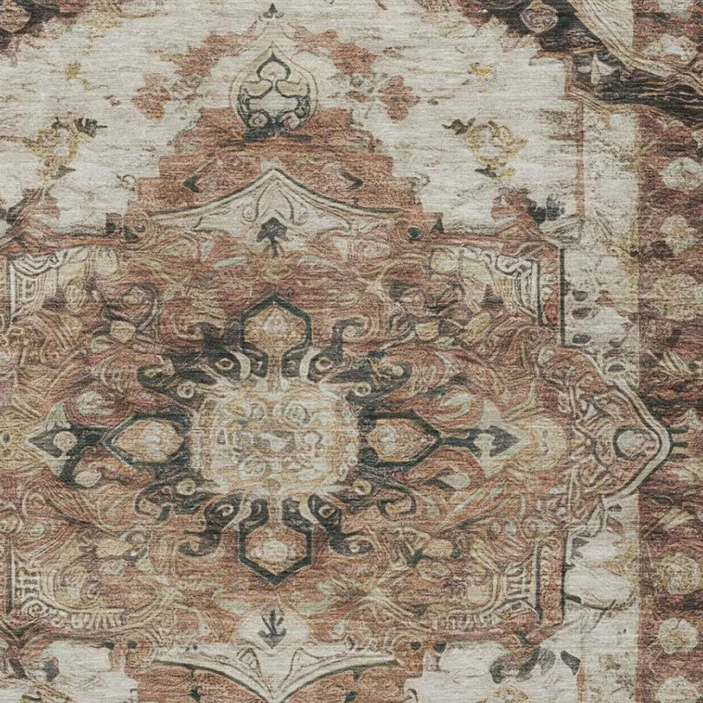 9' X 12' Orange And Ivory Floral Medallion Washable Indoor Outdoor Area Rug Homeroots Outdoor