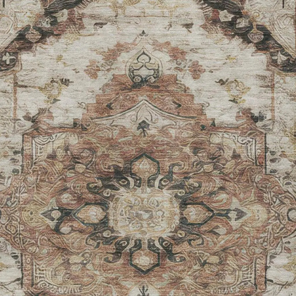 9' X 12' Orange And Ivory Floral Medallion Washable Indoor Outdoor Area Rug Homeroots Outdoor