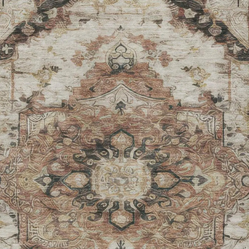 9' X 12' Orange And Ivory Floral Medallion Washable Indoor Outdoor Area Rug Homeroots Outdoor