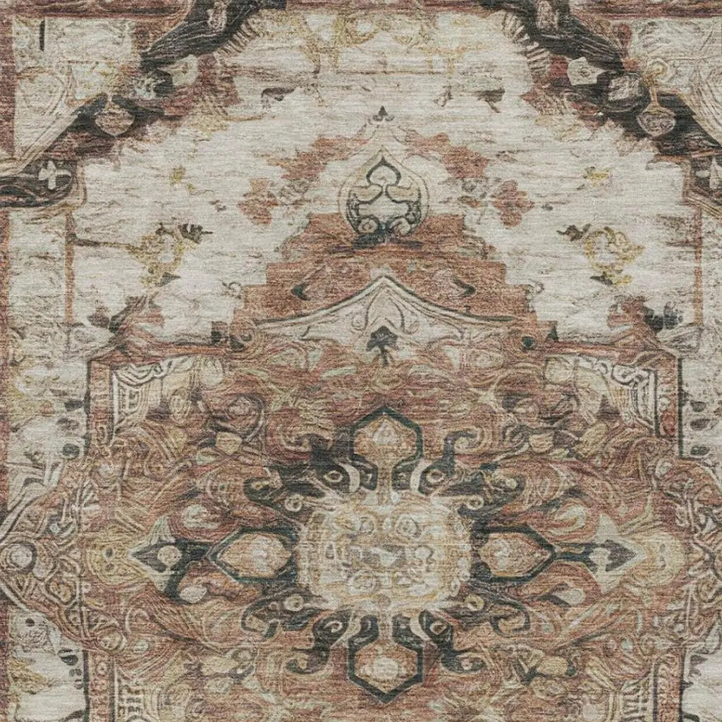 9' X 12' Orange And Ivory Floral Medallion Washable Indoor Outdoor Area Rug Homeroots Outdoor