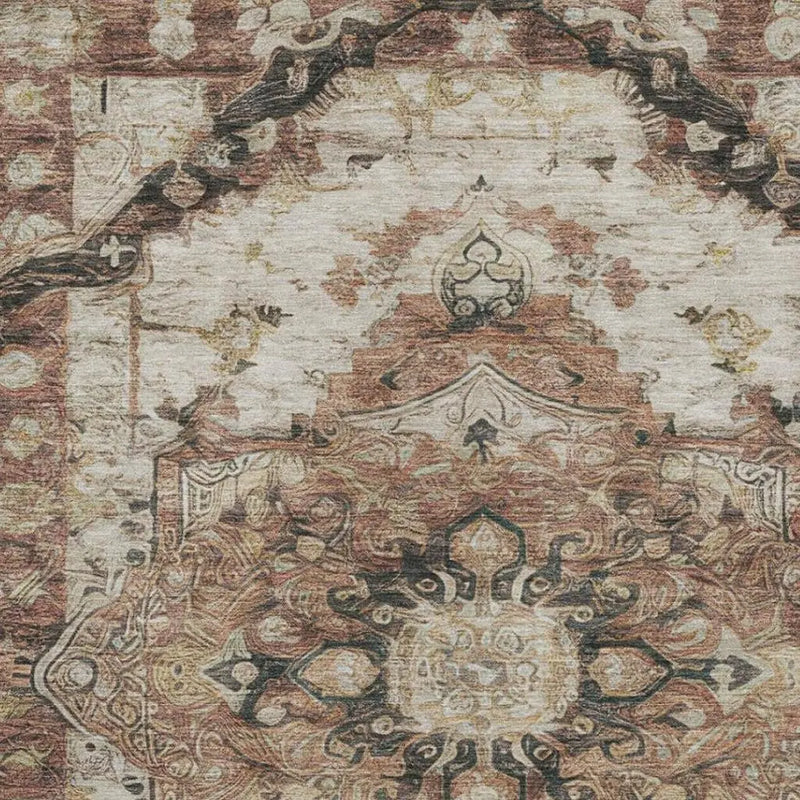 9' X 12' Orange And Ivory Floral Medallion Washable Indoor Outdoor Area Rug Homeroots Outdoor