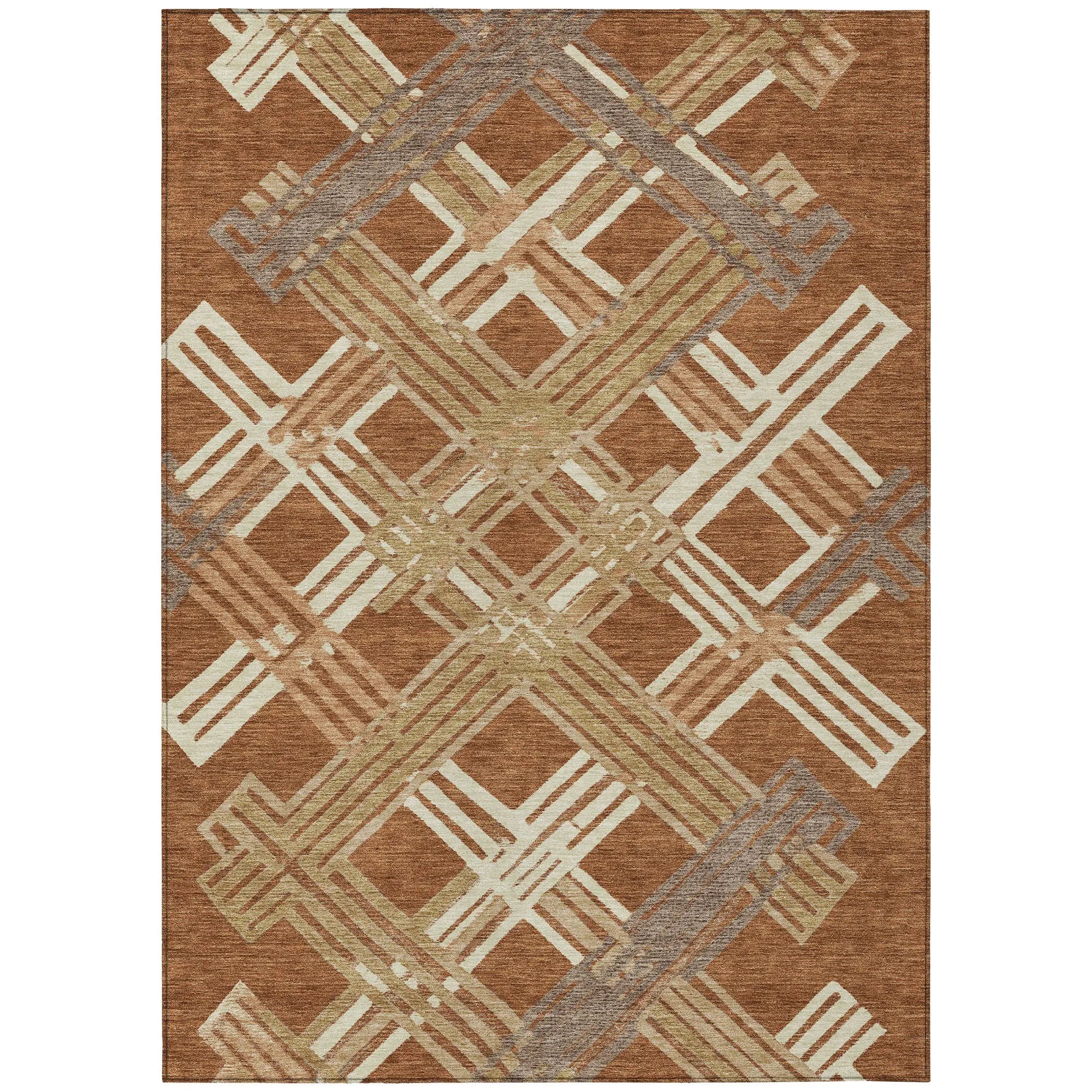 9' X 12' Orange And Ivory Geometric Washable Indoor Outdoor Area Rug Homeroots Outdoor