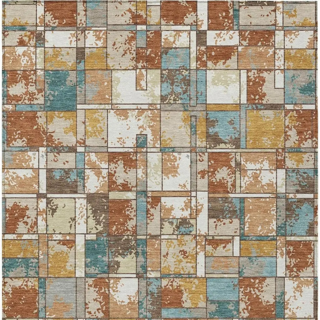 9' X 12' Orange And Ivory Geometric Washable Indoor Outdoor Area Rug Homeroots Outdoor