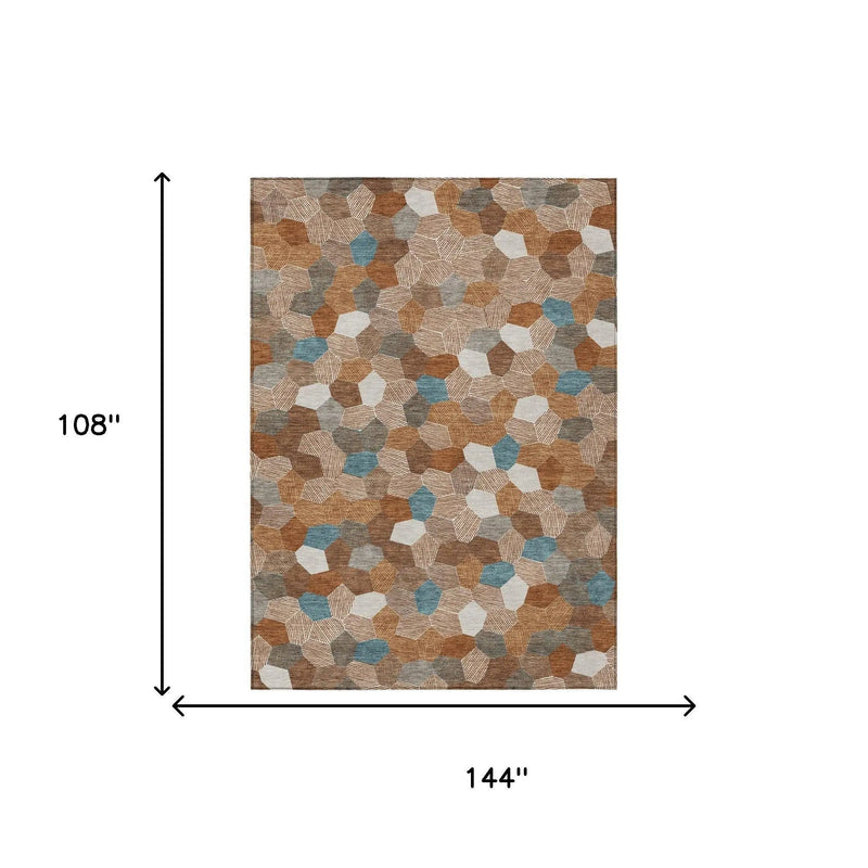 9' X 12' Orange And Ivory Geometric Washable Indoor Outdoor Area Rug Homeroots Outdoor