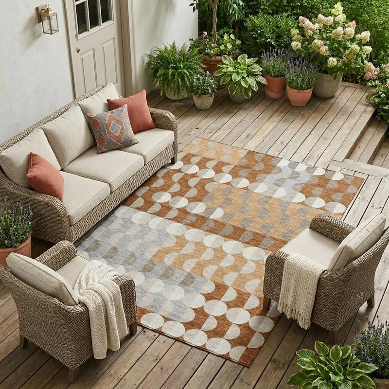9' X 12' Orange And Ivory Geometric Washable Indoor Outdoor Area Rug Homeroots Outdoor