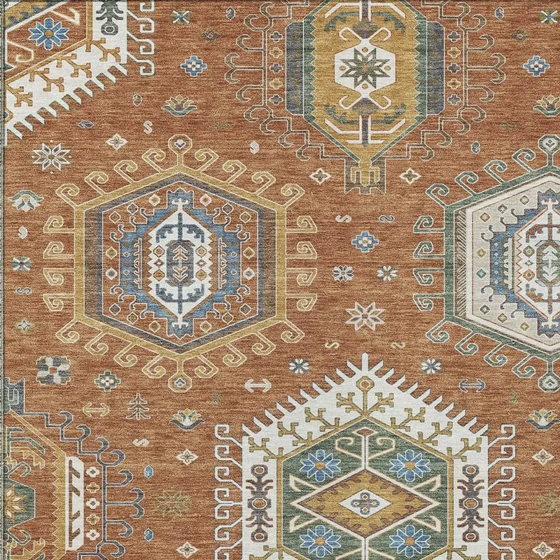 9' X 12' Orange And Ivory Tribal Washable Indoor Outdoor Area Rug Homeroots Outdoor