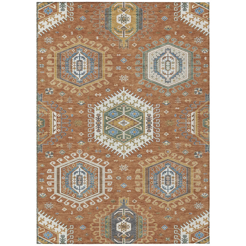 9' X 12' Orange And Ivory Tribal Washable Indoor Outdoor Area Rug Homeroots Outdoor