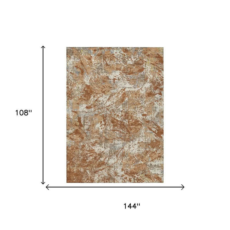 9' X 12' Orange And Khaki Abstract Washable Indoor Outdoor Area Rug Homeroots Outdoor