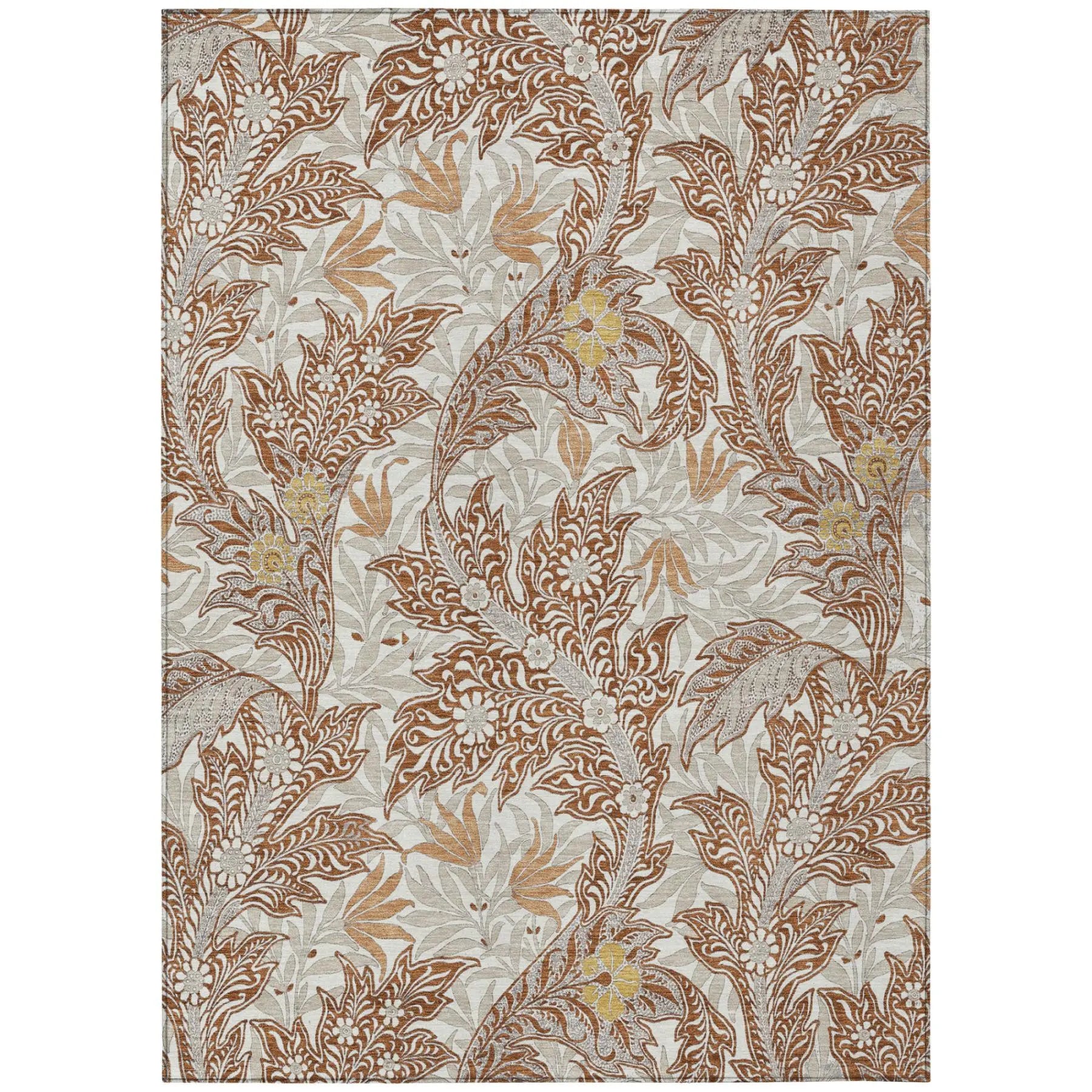 9' X 12' Orange And Khaki Botanical Leaves Washable Indoor Outdoor Area Rug Homeroots Outdoor
