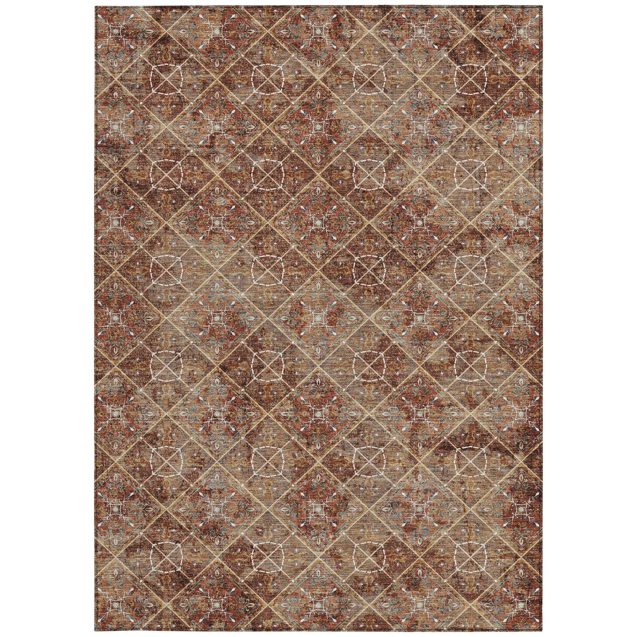 9' X 12' Orange And Khaki Geometric Washable Indoor Outdoor Area Rug Homeroots Outdoor