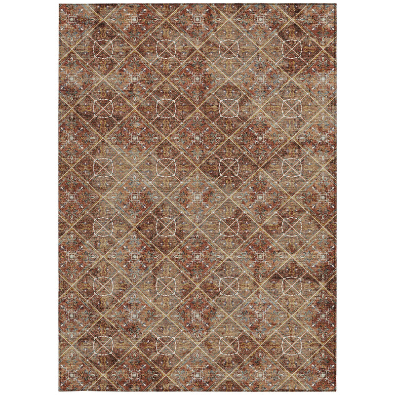 9' X 12' Orange And Khaki Geometric Washable Indoor Outdoor Area Rug Homeroots Outdoor