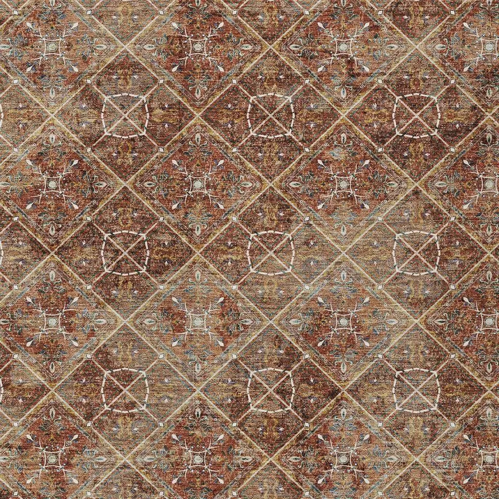 9' X 12' Orange And Khaki Geometric Washable Indoor Outdoor Area Rug Homeroots Outdoor