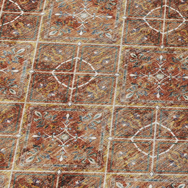 9' X 12' Orange And Khaki Geometric Washable Indoor Outdoor Area Rug Homeroots Outdoor