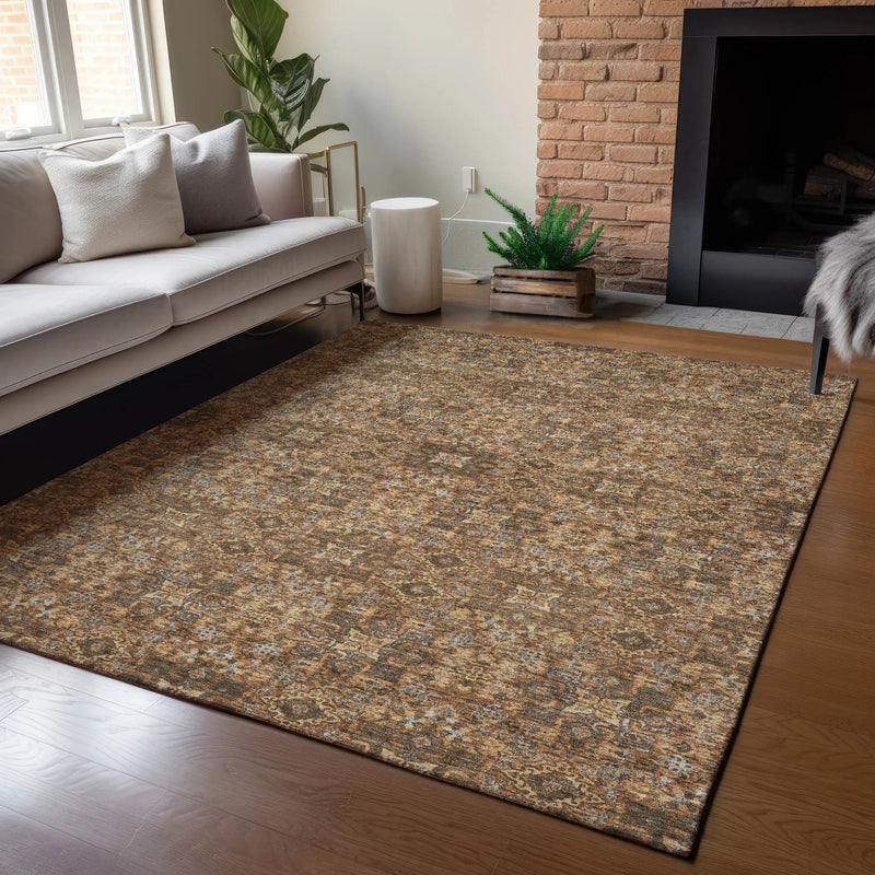 9' X 12' Orange And Linen Oriental Washable Indoor Outdoor Area Rug Homeroots Outdoor