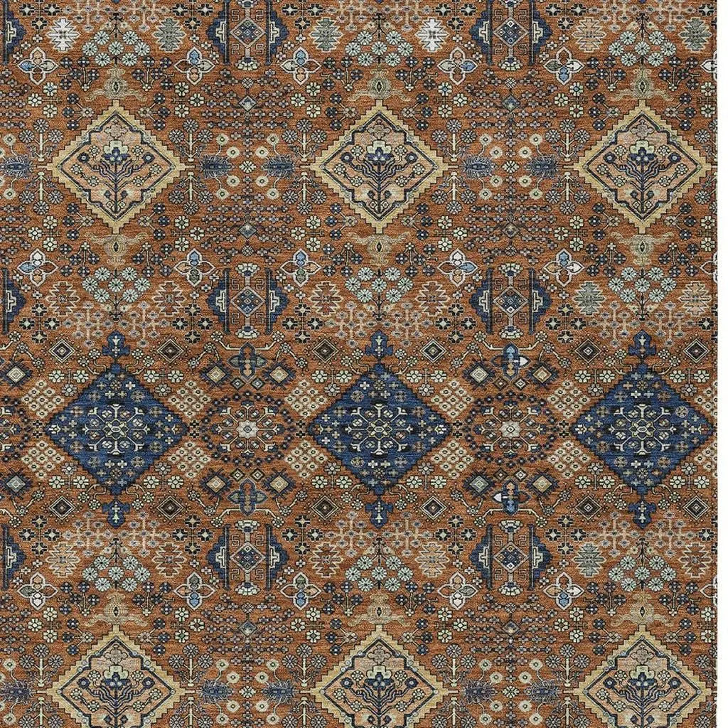 9' X 12' Orange And Navy Blue Geometric Washable Indoor Outdoor Area Rug Homeroots Outdoor