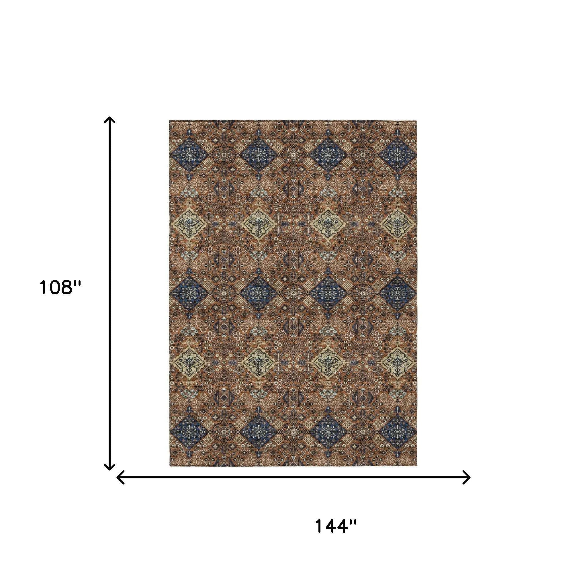 9' X 12' Orange And Navy Blue Geometric Washable Indoor Outdoor Area Rug Homeroots Outdoor