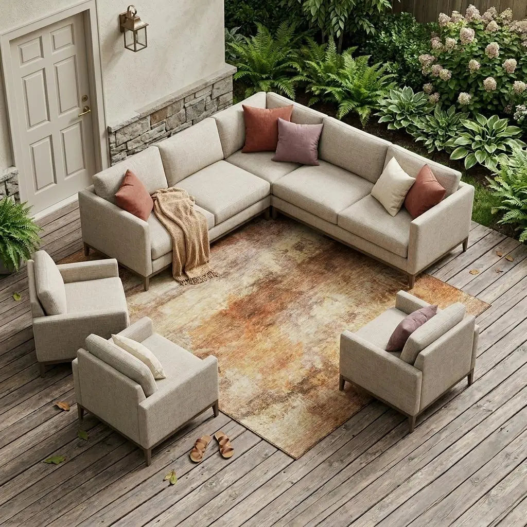 9' X 12' Orange And Peach Abstract Washable Indoor Outdoor Area Rug Homeroots Outdoor
