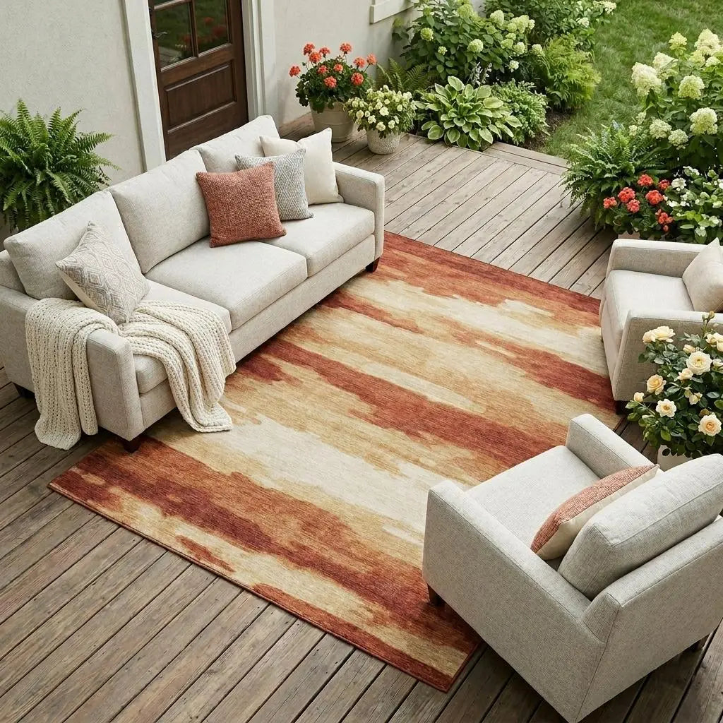 9' X 12' Orange And Red Abstract Washable Indoor Outdoor Area Rug Homeroots Outdoor