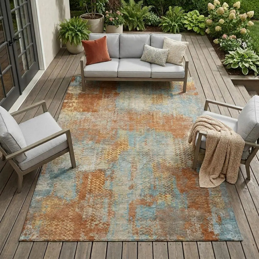 9' X 12' Orange And Rust Abstract Washable Indoor Outdoor Area Rug Homeroots Outdoor