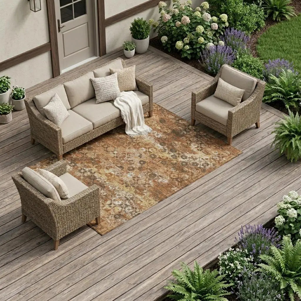 9' X 12' Orange And Rust Floral Medallion Washable Indoor Outdoor Area Rug Homeroots Outdoor