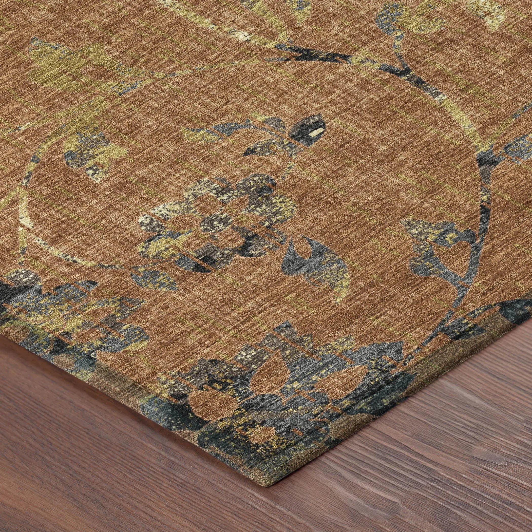 9' X 12' Orange And Rust Floral Washable Indoor Outdoor Area Rug Homeroots Outdoor