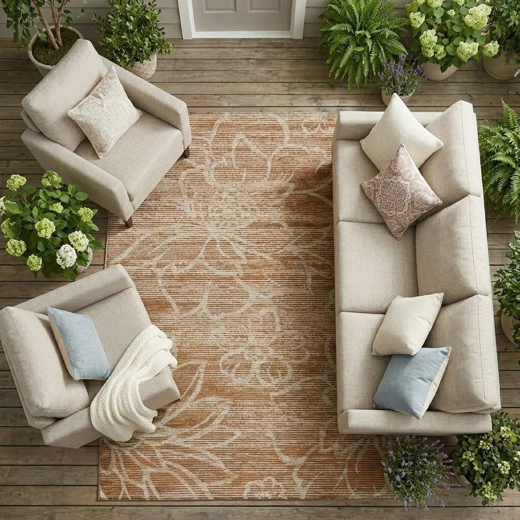 9' X 12' Orange And Rust Floral Washable Indoor Outdoor Area Rug Homeroots Outdoor
