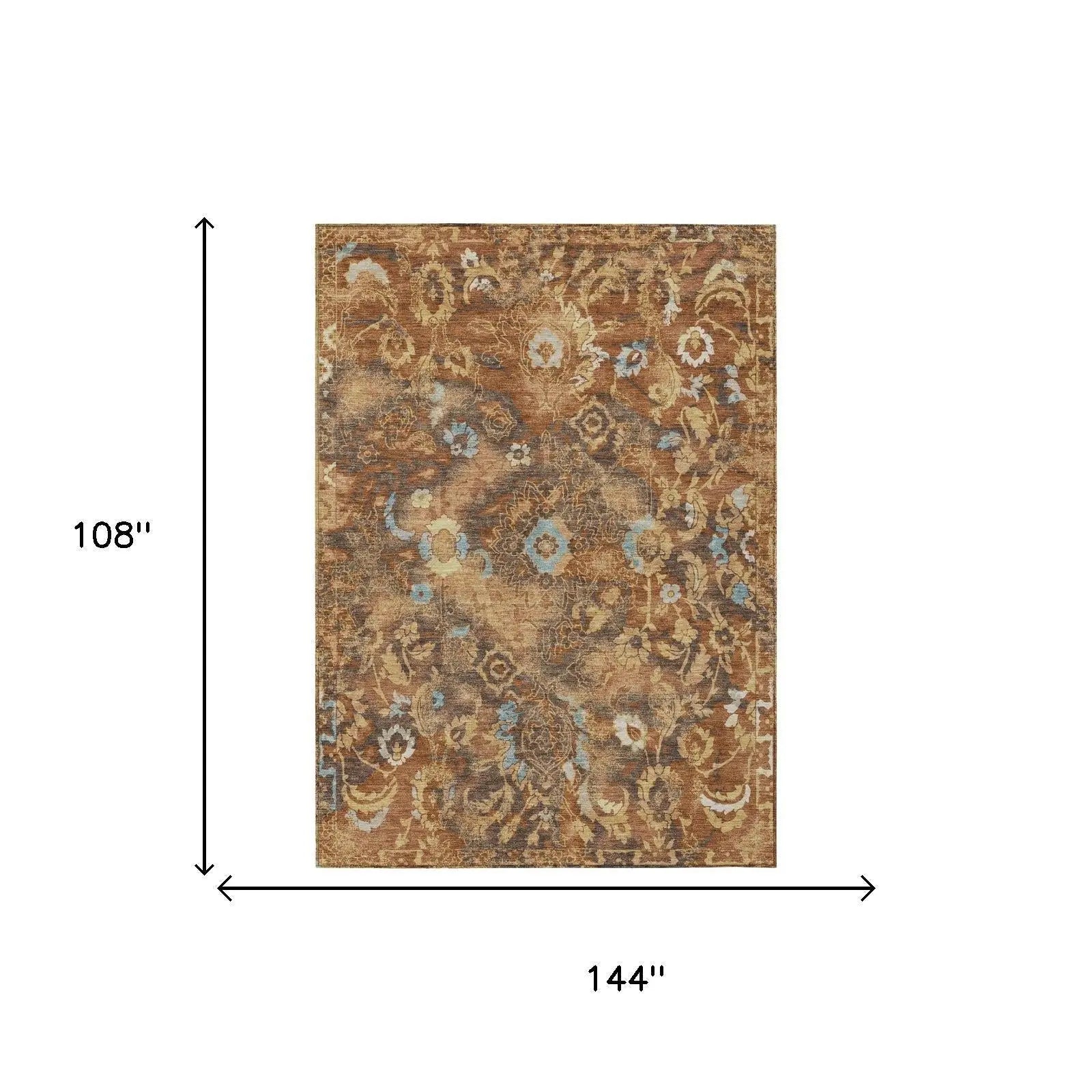9' X 12' Orange And Rust Floral Washable Indoor Outdoor Area Rug Homeroots Outdoor