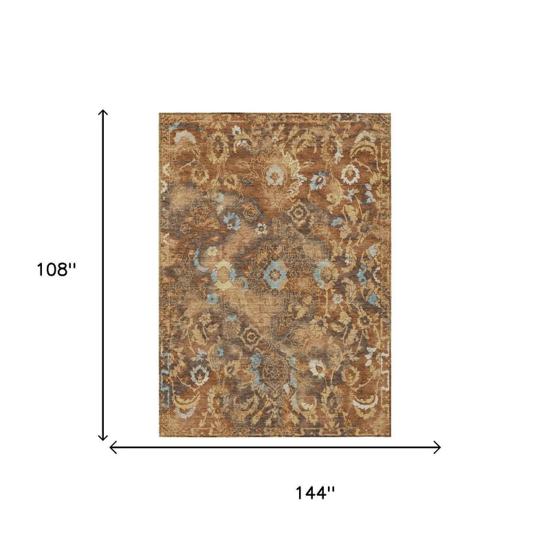9' X 12' Orange And Rust Floral Washable Indoor Outdoor Area Rug Homeroots Outdoor