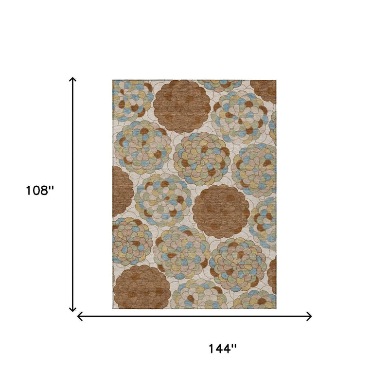 9' X 12' Orange And Rust Floral Washable Indoor Outdoor Area Rug Homeroots Outdoor