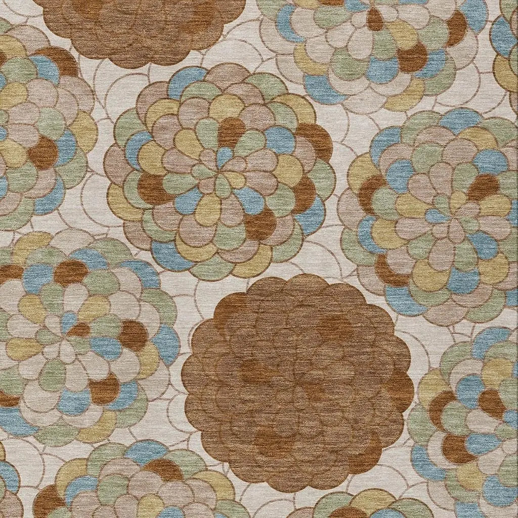 9' X 12' Orange And Rust Floral Washable Indoor Outdoor Area Rug Homeroots Outdoor