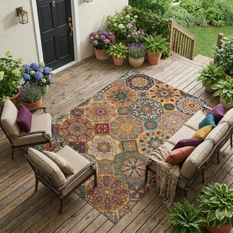 9' X 12' Orange And Rust Patchwork Washable Indoor Outdoor Area Rug Homeroots Outdoor